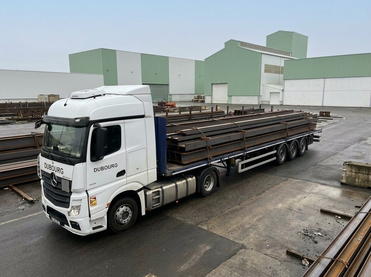 Arrimage de produits longs sur semi-remorque plateau